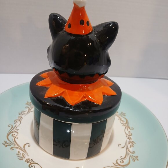Halloween Retro Black Cat Ceramic Trinket Box - Picture 6 of 11